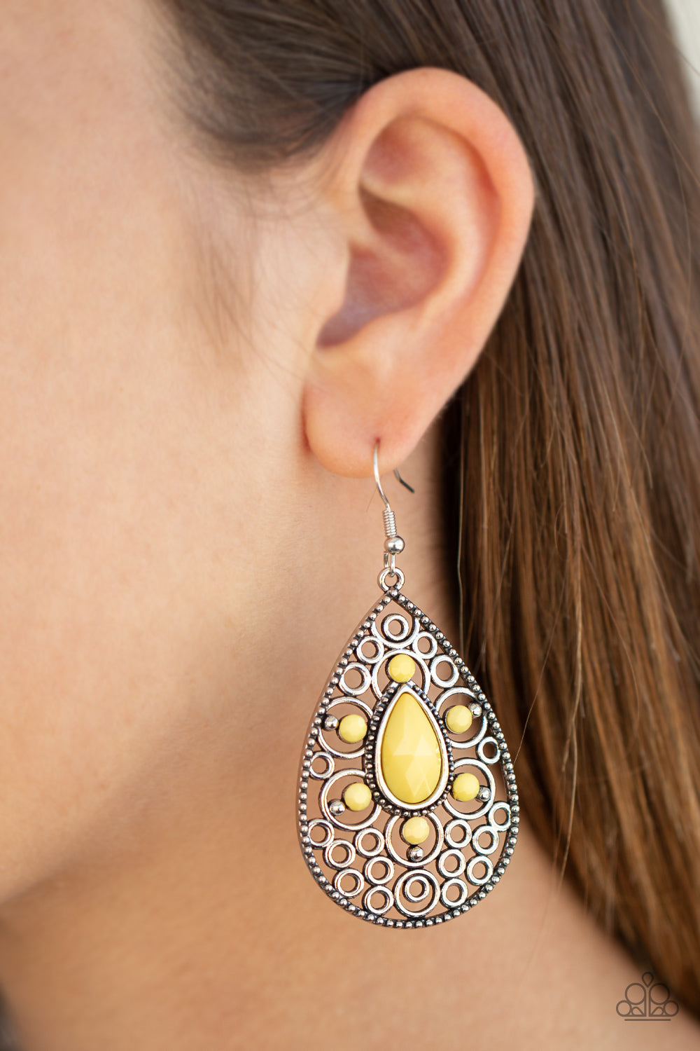 Modern Garden- Yellow and Silver Earrings- Paparazzi Accessories