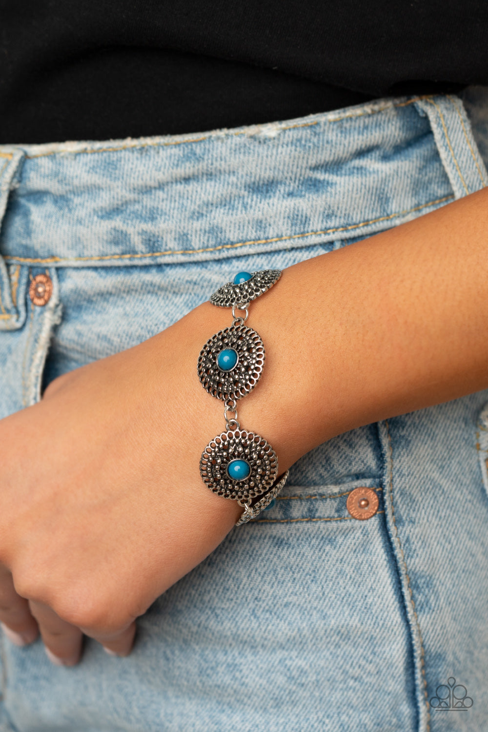Mojave Mandalas- Blue and Silver Bracelet- Paparazzi Accessories