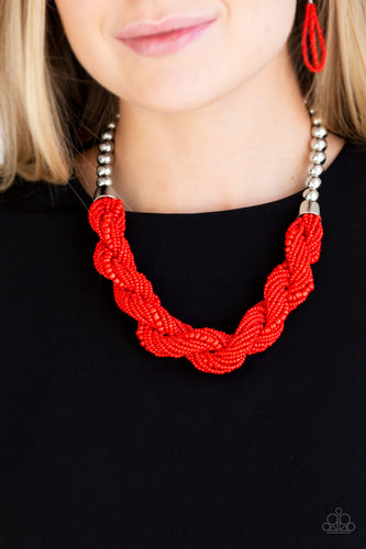 Savannah Surfin- Red and Silver Necklace- Paparazzi Accessories