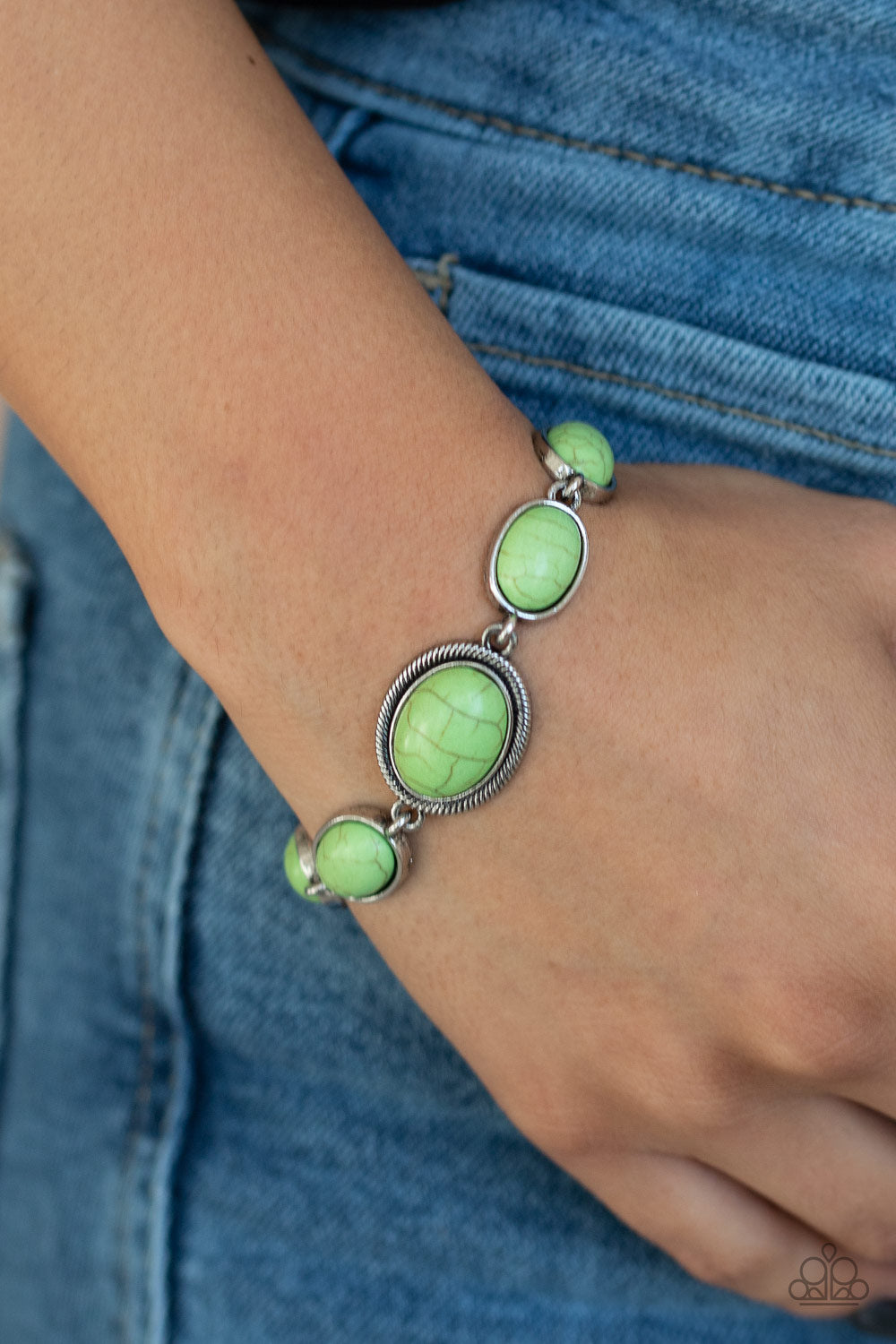 Serene Stonework- Green and Silver Bracelet- Paparazzi Accessories