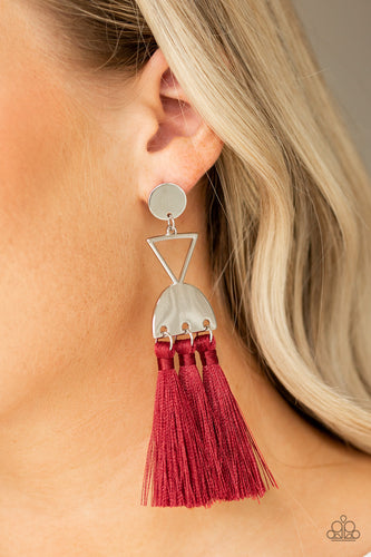 Tassel Trippin- Red and Silver Earrings- Paparazzi Accessories