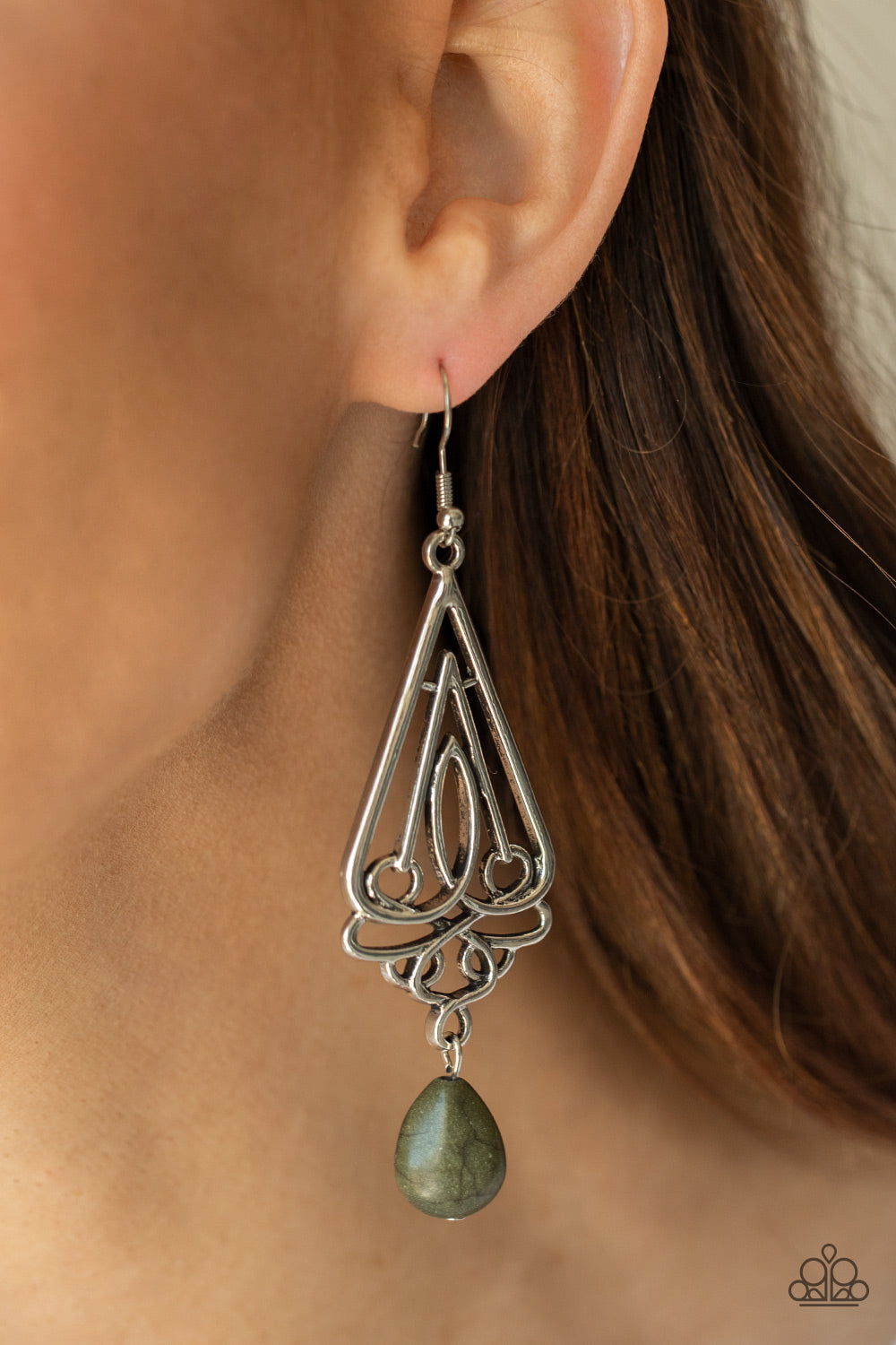 Transcendent Trendsetter- Green and Silver Earrings- Paparazzi Accessories