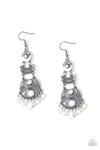 Tropic Tribe- White and Silver Earrings- Paparazzi Accessories