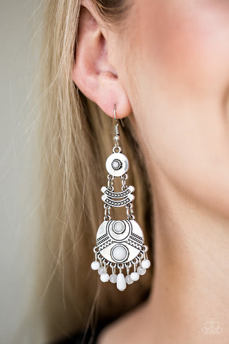 Tropic Tribe- White and Silver Earrings- Paparazzi Accessories