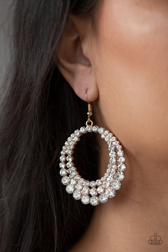 Universal Shimmer- White and Gold Earrings- Paparazzi Accessories