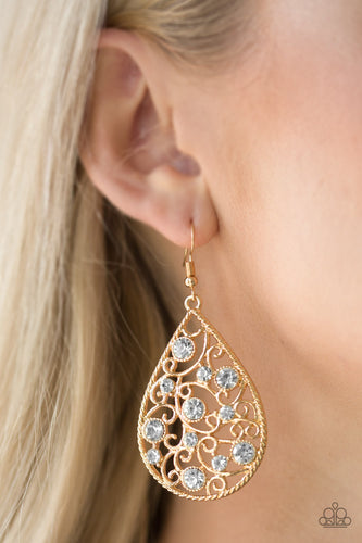 Certainly Courtier- Gold and White Earrings- Paparazzi Accessories