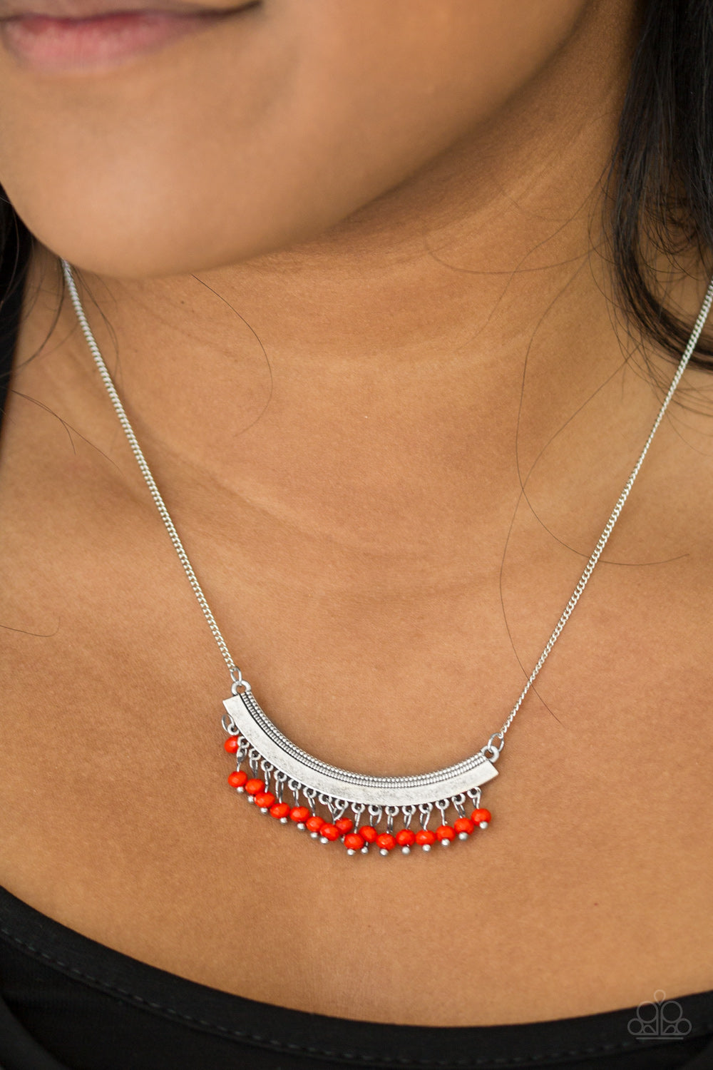 Fringe Fever- Red and Silver Necklace- Paparazzi Accessories