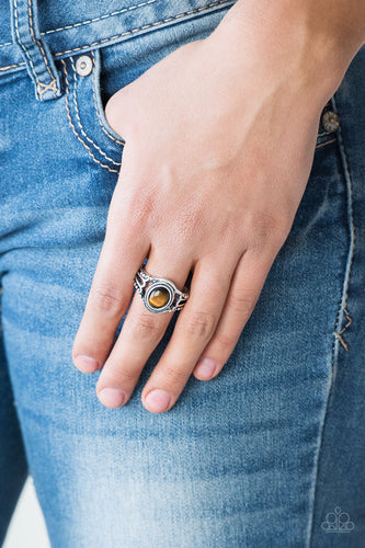 Peacefully Peaceful- Brown and Silver Ring- Paparazzi Accessories