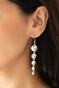 Raining Rhinestones- White and Gold Earrings- Paparazzi Accessories