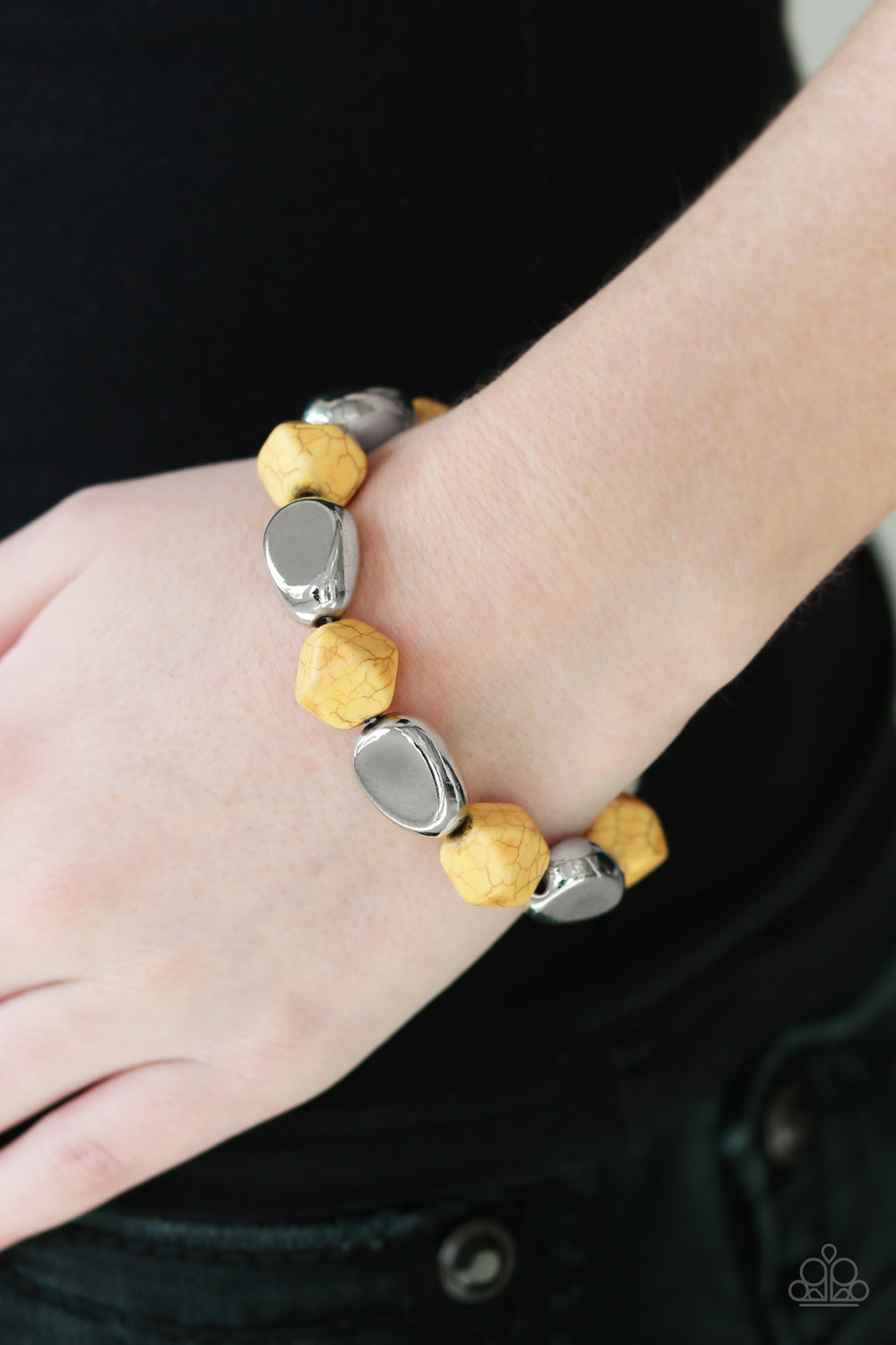 Rock Candy Canyons- Yellow and Silver Bracelet- Paparazzi Accessories