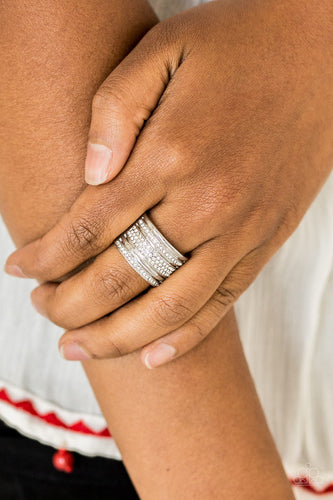 Top Dollar Drama- White and Silver Ring- Paparazzi Accessories