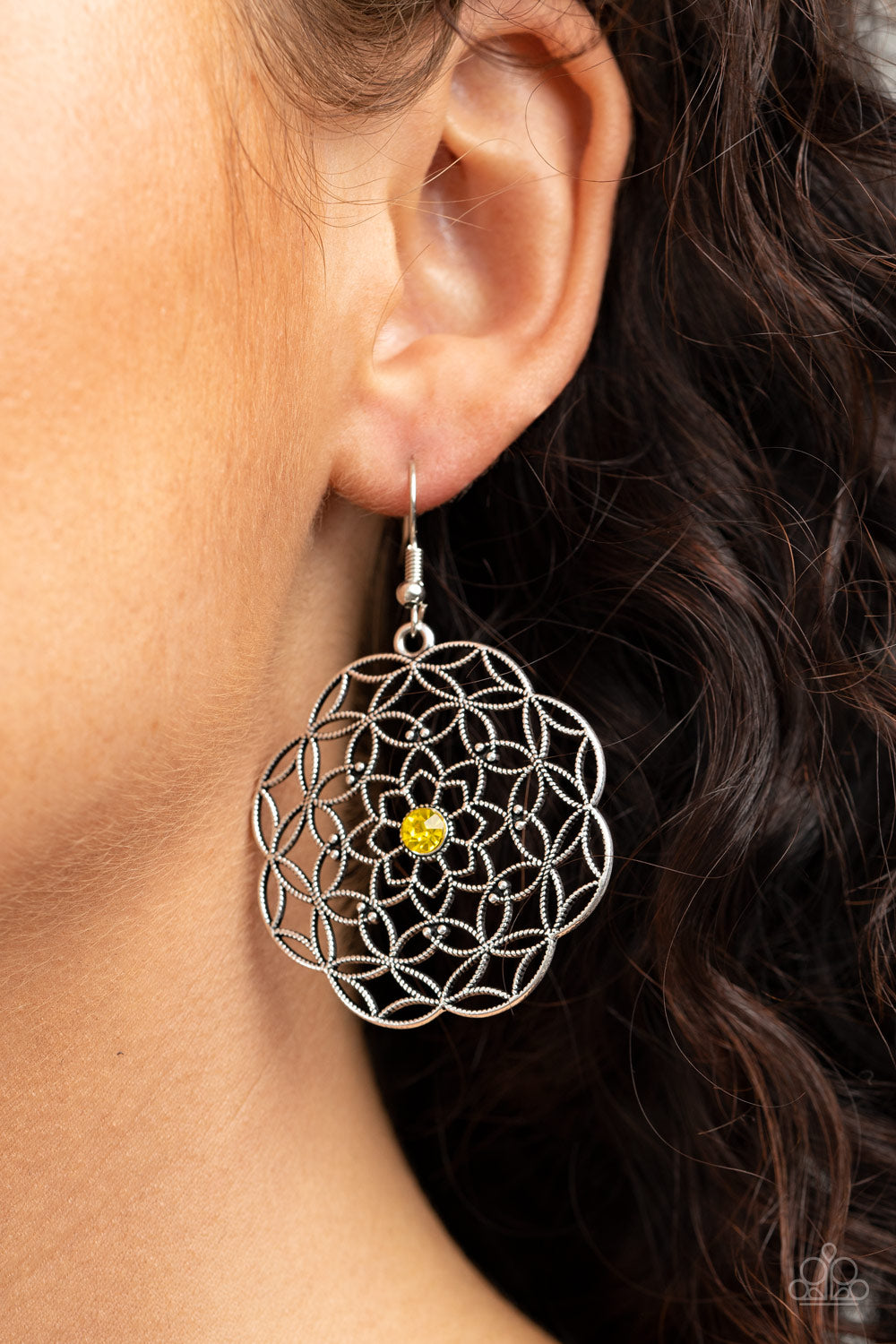 Botanical Bash- Yellow and Silver Earrings- Paparazzi Accessories