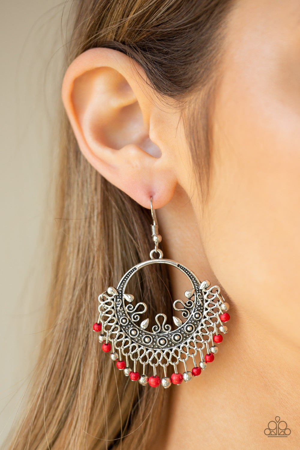 Canyonland Celebration- Red and Silver Earrings- Paparazzi Accessories