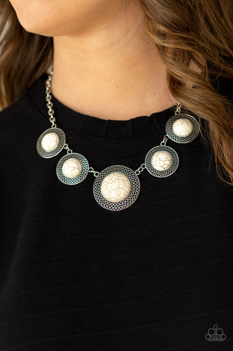 Circle The Wagons- White and Silver Necklace- Paparazzi Accessories