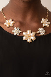 Fiercely Flowering- White and Gold Necklace- Paparazzi Accessories
