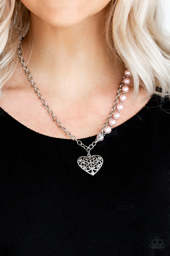 Forever In My Heart- Pink and Silver Necklace- Paparazzi Accessories