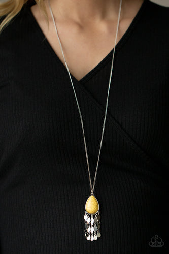 Musically Mojave- Yellow and Silver Necklace- Paparazzi Accessories