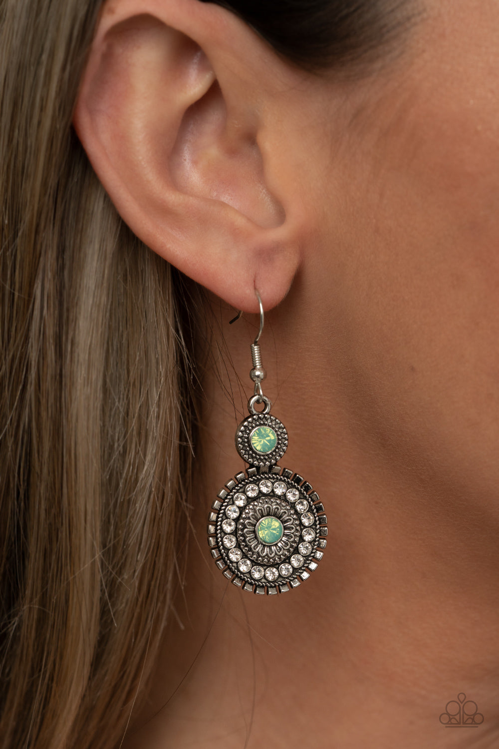 Opulent Outreach- Green and Silver Earrings- Paparazzi Accessories