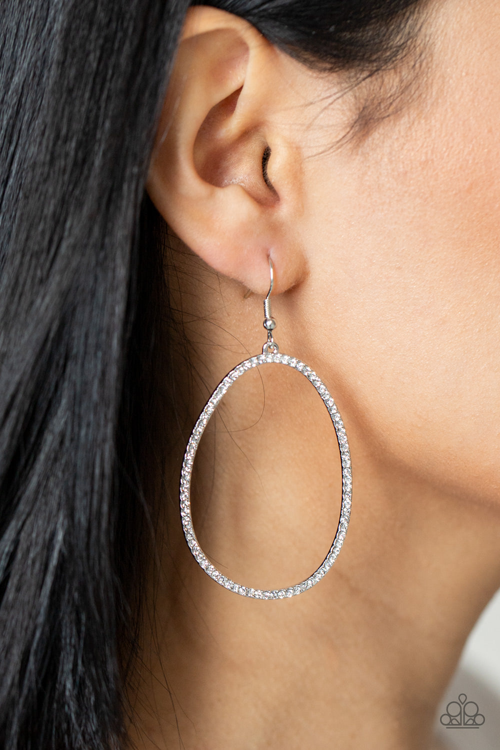 OVAL-ruled!- White and Silver Earrings- Paparazzi Accessories