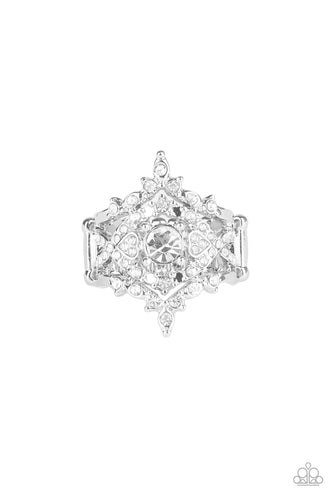 Royal Love Story- White and Silver Ring- Paparazzi Accessories