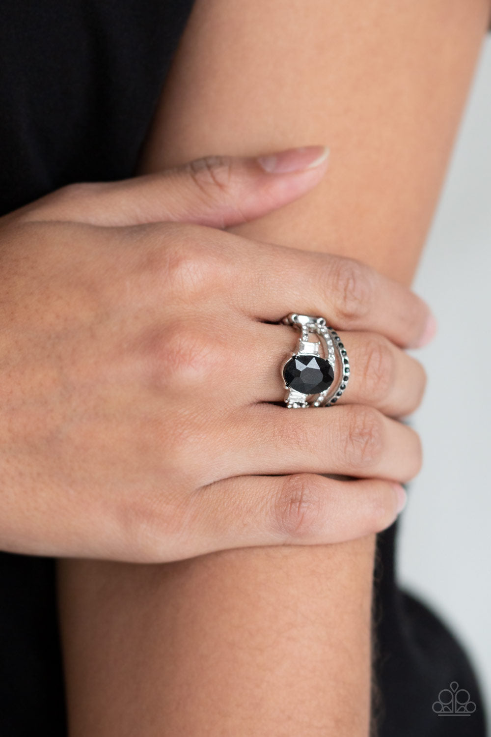 Spectacular Sparkle- Black and Silver Ring- Paparazzi Accessories