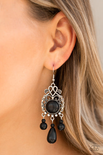 Stone Bliss- Black and Silver Earrings- Paparazzi Accessories