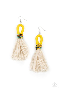 The Dustup- Yellow and White Earrings- Paparazzi Accessories
