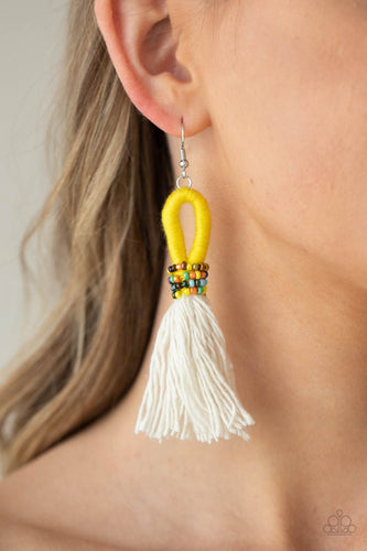 The Dustup- Yellow and White Earrings- Paparazzi Accessories