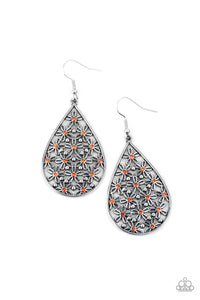 Tick, Tick, BLOOM!- Orange and Silver Earrings- Paparazzi Accessories
