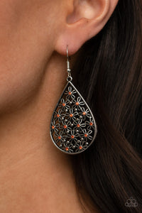 Tick, Tick, BLOOM!- Orange and Silver Earrings- Paparazzi Accessories