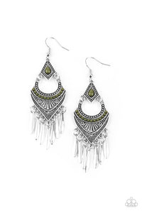 Trailblazer Beam- Green and Silver Earrings- Paparazzi Accessories