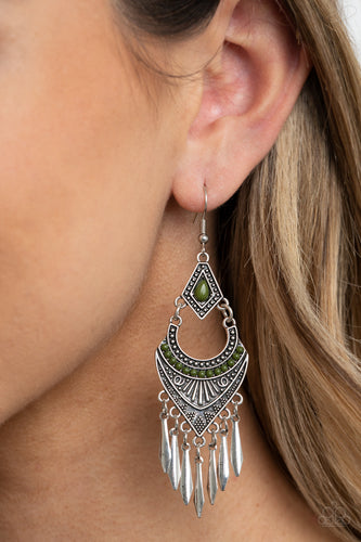Trailblazer Beam- Green and Silver Earrings- Paparazzi Accessories