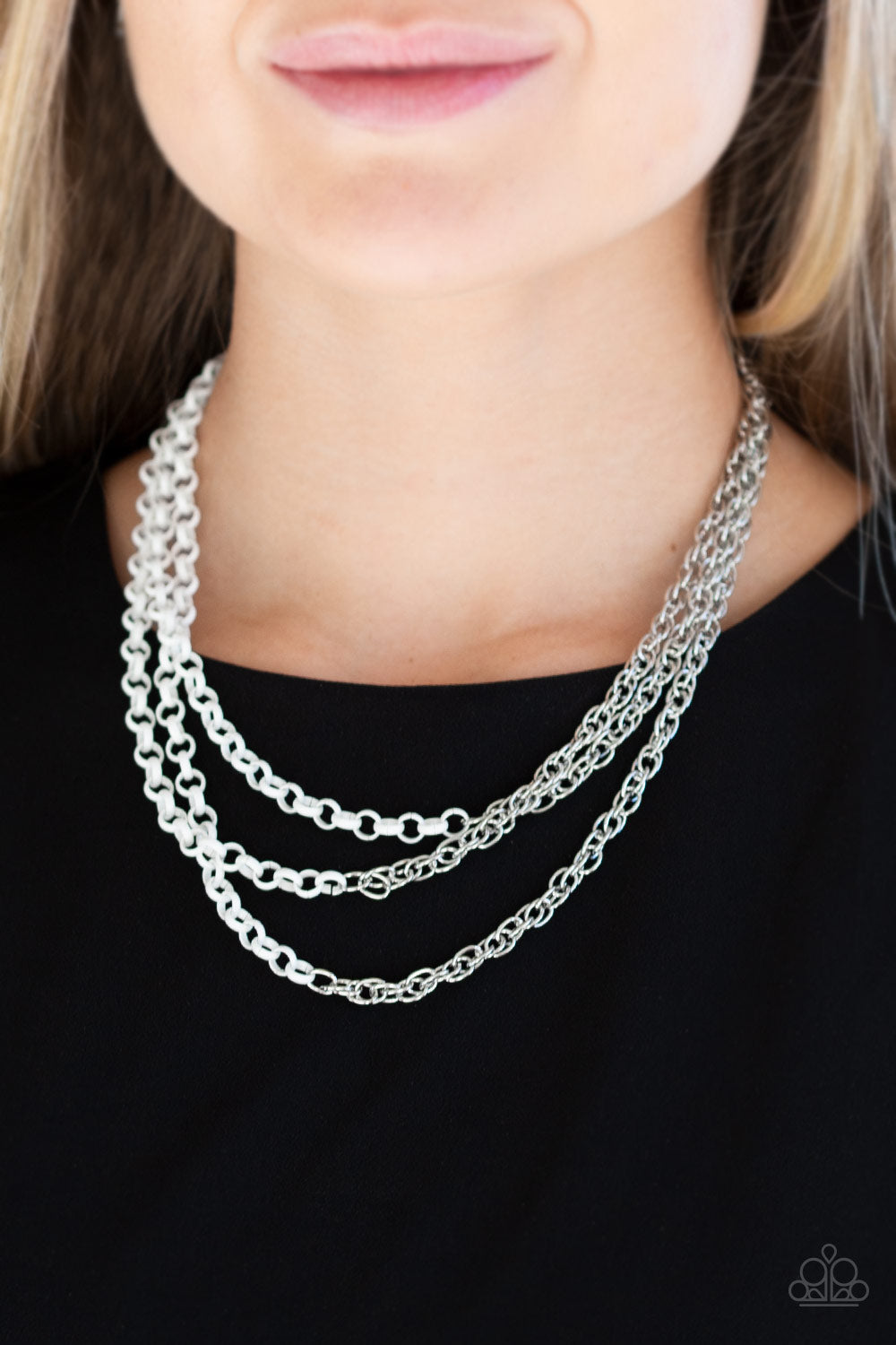 Turn Up The Volume- White and Silver Necklace- Paparazzi Accessories