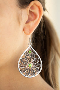 Whimsy Dreams- Green and Silver Earrings- Paparazzi Accessories