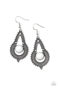 Zoomin Zumba- White and Silver Earrings- Paparazzi Accessories
