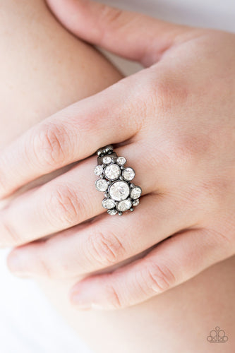 Billion Dollar Bombshell- White and Gunmetal Ring- Paparazzi Accessories