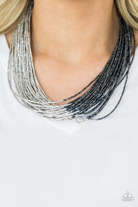 Flashy Fashion- Blue and Silver Necklace- Paparazzi Accessories