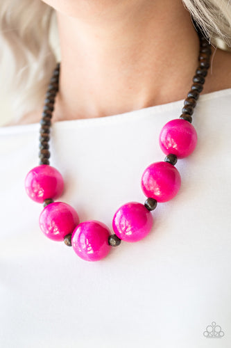 Oh My Miami- Pink and Brown Wooden Necklace- Paparazzi Accessories