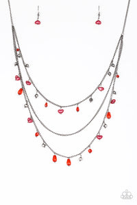 Pebble Beach Beauty- Red and Gunmetal Necklace- Paparazzi Accessories