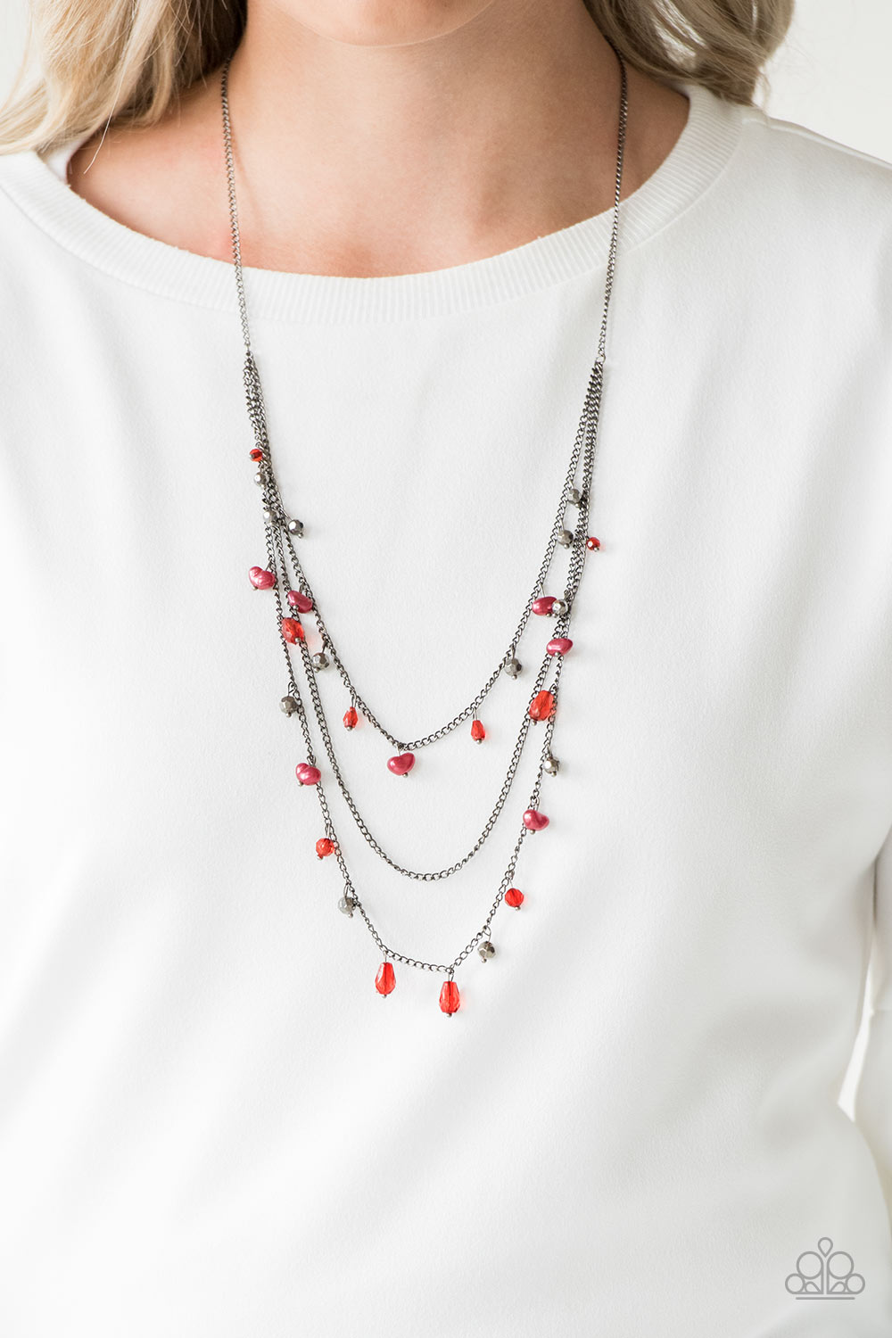 Pebble Beach Beauty- Red and Gunmetal Necklace- Paparazzi Accessories
