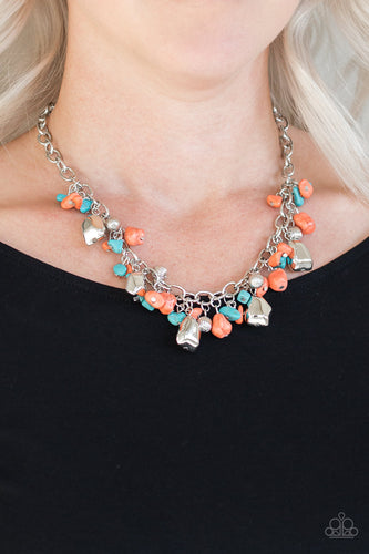 Quarry Trail- Orange and Silver Multicolored Necklace- Paparazzi Accessories