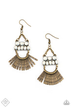 Load image into Gallery viewer, A FLARE For Fierceness- White and Brass Earrings- Paparazzi Accessories