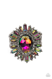 Astral Attitude- Multicolored Gunmetal Ring- Paparazzi Accessories