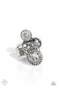 Blowing Off STEAMPUNK- White and Silver Ring- Paparazzi Accessories
