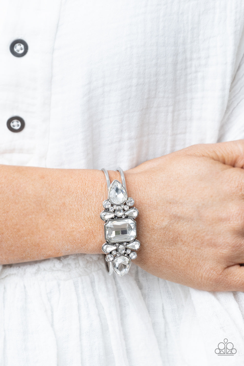 Call Me Old Fashioned- White and Silver Bracelet- Paparazzi Accessories