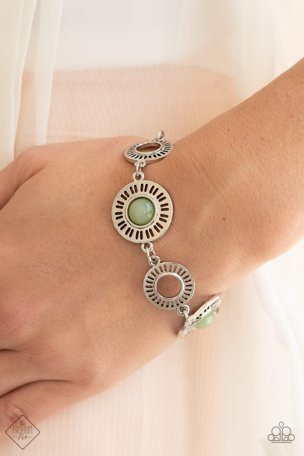 Coastal Charmer- Green and Silver Bracelet- Paparazzi Accessories