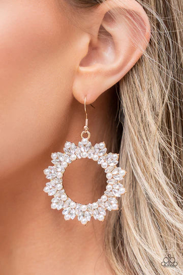 Combustible Couture- White and Gold Earrings- Paparazzi Accessories