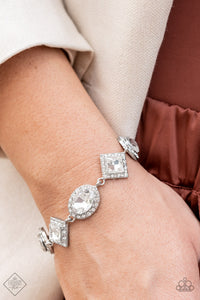 Decade of Dazzle- White and Silver Bracelet- Paparazzi Accessories