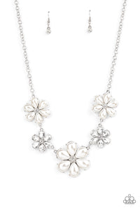 Fiercely Flowering- White and Silver Necklace- Paparazzi Accessories