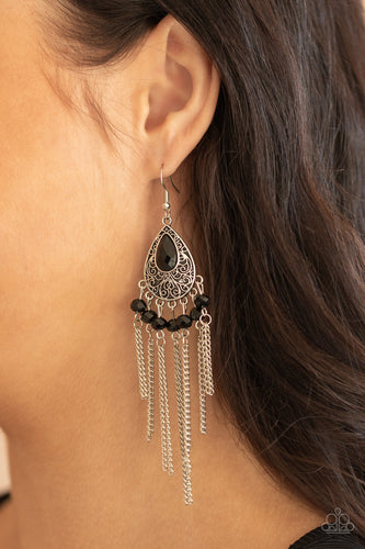 Floating on HEIR- Black and Silver Earrings- Paparazzi Accessories